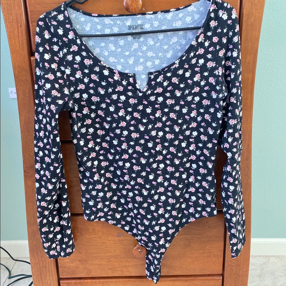 VS PINK BLACK FLORAL BODYSUIT